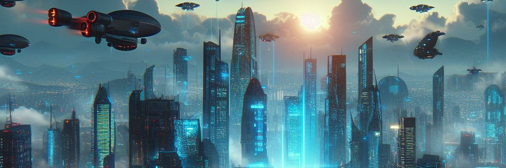 DALL·E 3: A cyberpunk skyline