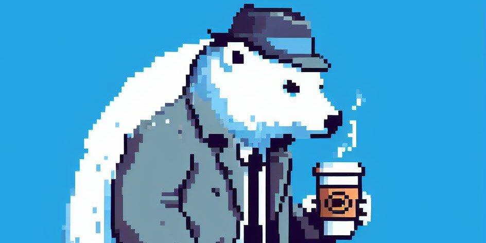 DALL·E 3: A polar bear detective, pixel art