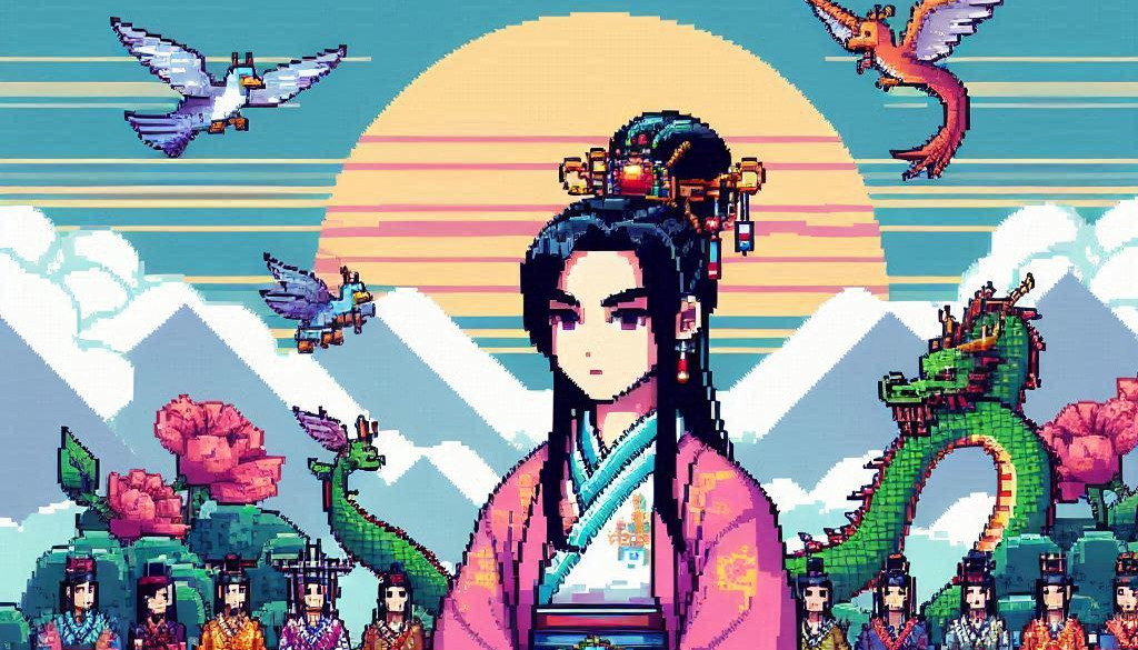 DALL·E 3: Shen Yun, pixel art style 